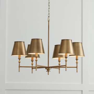 Capital Lighting 449761AD-707 Whitney Mid-Century Retro Vintage Metal Shade Chandelier, 6-Light 360 Total Watts, 27" H x 34" W, Aged Brass