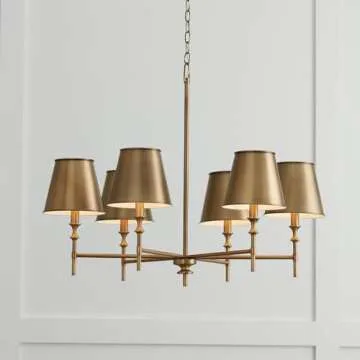 Capital Lighting 449761AD-707 Whitney Mid-Century Retro Vintage Metal Shade Chandelier, 6-Light 360 Total Watts, 27" H x 34" W, Aged Brass
