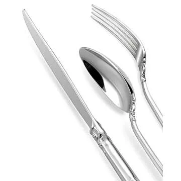 KEAWELL Luxury 20 Pieces 18/10 Stainless Steel Flatware set, Service for 4, silver plated with gold accents, Fine Silverware set and Dishwasher Safe (Silver)