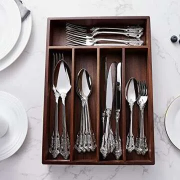 KEAWELL Luxury 20 Pieces 18/10 Stainless Steel Flatware set, Service for 4, silver plated with gold accents, Fine Silverware set and Dishwasher Safe (Silver)