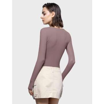 PUMIEY Bodysuits for Women Long Sleeve Sweetheart Neck Body Suits T Shirt Tops, Pimento Small