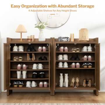 SICOTAS Shoe Cabinet, 24 Pair Shoe Storage Organizer Cabinet, 41" Tall Rattan Shoe Cabinet with Doors and Shelves, 6-Tier Farmhouse Boho Wooden Storage Cabinet for Entryway Hallway Closet