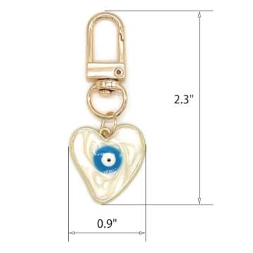 Jasimkiss Evil Eye Keychains Sweat-heart Keychains Protection Charm for Women Men Car Key Ring Bag Purse Accessories (White)