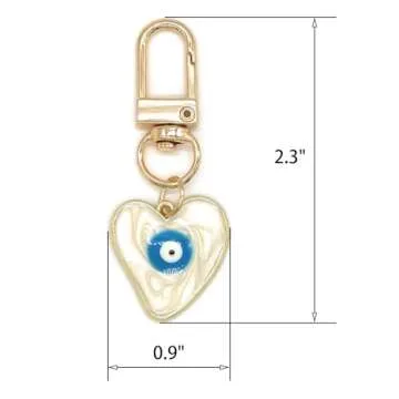 Jasimkiss Evil Eye Keychains Sweat-heart Keychains Protection Charm for Women Men Car Key Ring Bag Purse Accessories (White)