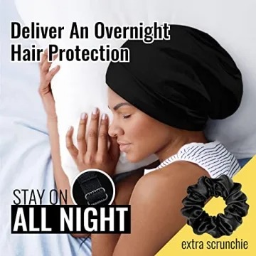 Satin Lined Sleep Cap for All Hair Types, Adjustable Strap