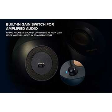 Creative Pebble V2 - Minimalistic 2.0 USB-C Powered Desktop Speakers, 3.5 mm AUX-in, Up to 8W RMS Power for Computers and Laptops, Type-A Adapter Included and Extended Cable (Black)