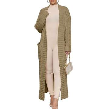 Caracilia Womens Long Cardigan Sweaters 2024 Fall Open Front Coat Long Sleeve Cable Knit Maxi Outerw...