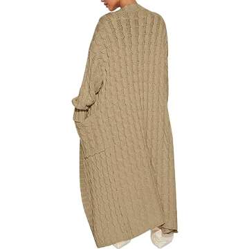 Caracilia Womens Long Cardigan Sweaters 2024 Fall Open Front Coat Long Sleeve Cable Knit Maxi Outerwear Trendy Jacket Clothes Khaki Large