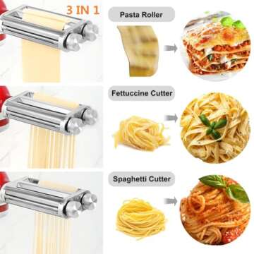 FavorKit Pasta Maker Attachment 3 in 1 Set for KitchenAid Mixers Plus Hub Knob Screw Accessory Inclu...