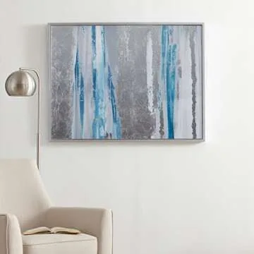 Stone & Beam Modern Blue Silver Abstract Wall Art 41.75" x 31.75"