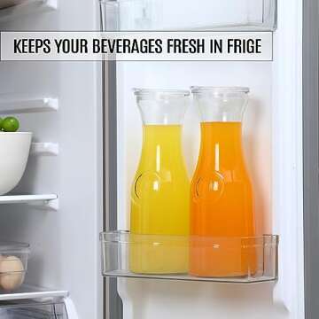 Set of 6 Glass Carafe with Lid, 1 Liter Beverage Serveware Carafe, Clear Glass Pitcher for Mimosa Bar, Brunch, Cold Water, Juice, Milk, Iced Tea, Lemonade