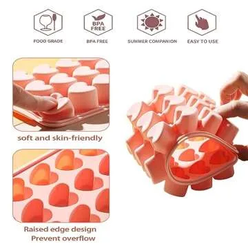 2 Pack Heart-Shaped Ice Cube Trays with lid and bin - 48 Holes Silicone Mini Heart Ice Cube Tray, BPA Free and Dishwasher Safe, Heart Shape Ice Cube Mold, Easy to Remove