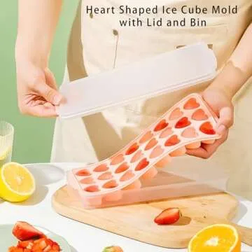 2 Pack Heart-Shaped Ice Cube Trays with lid and bin - 48 Holes Silicone Mini Heart Ice Cube Tray, BPA Free and Dishwasher Safe, Heart Shape Ice Cube Mold, Easy to Remove