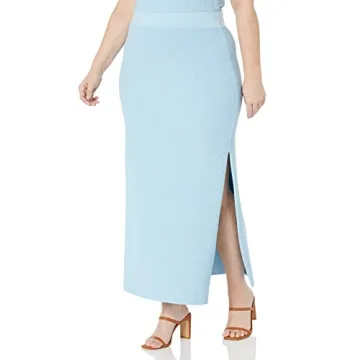 Stylish Plus Size Tyler Rib Sweater Skirt in Sky Blue