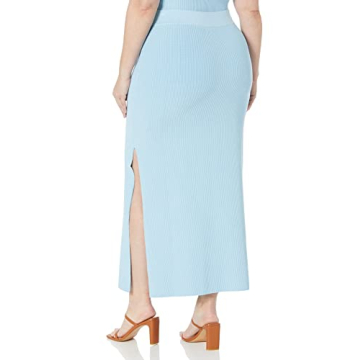 Stylish Plus Size Tyler Rib Sweater Skirt in Sky Blue