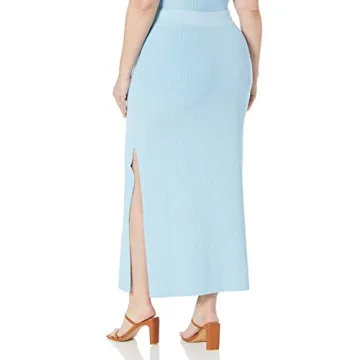 Stylish Plus Size Tyler Rib Sweater Skirt in Sky Blue