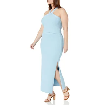 Stylish Plus Size Tyler Rib Sweater Skirt in Sky Blue