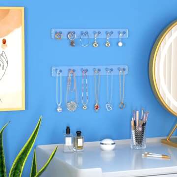 NIUBEE Wall Mounted Jewelry Stand Organizer, 2 Pack Acrylic Necklace Hanger, Bracelets Rings Bangles Display Rack,Best Gift for Girl Women