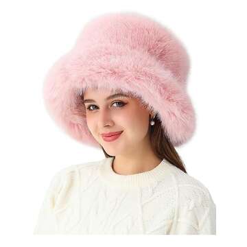 Rulala Fancy Women's Faux Fur Bucket Hats Fluffy Winter Warm Ladie's Unique Wide Brim Fisherman Cap(...