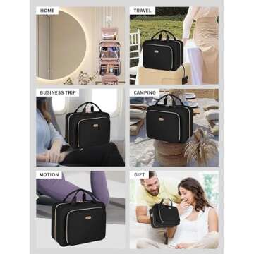 BALULHG Black Toiletry Bag with Hanging Hook for Travel