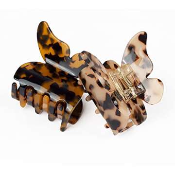 JIRIS 2PCS 3Inches hair claw clips Banana Clips Barrettes French Design celluloid Leopard print Smal...