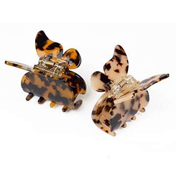 JIRIS 2PCS 3Inches hair claw clips Banana Clips Barrettes French Design celluloid Leopard print Small Butterfly amber Fashion Accessories for Women hair clipe
