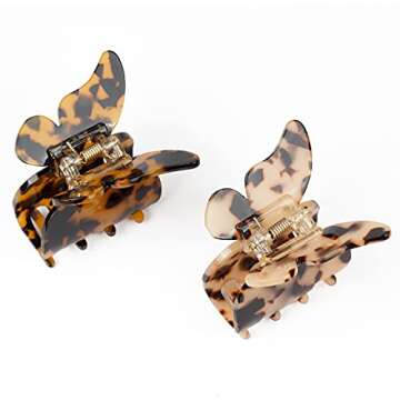 JIRIS 2PCS 3Inches hair claw clips Banana Clips Barrettes French Design celluloid Leopard print Small Butterfly amber Fashion Accessories for Women hair clipe