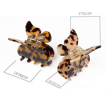 JIRIS 2PCS 3Inches hair claw clips Banana Clips Barrettes French Design celluloid Leopard print Small Butterfly amber Fashion Accessories for Women hair clipe