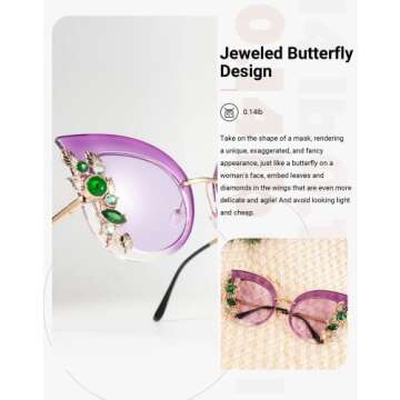 Slocyclub Halloween Glasses Jeweled Sunglasses, Funky Butterfly Shaped Sunglasses, Oversized Rhinestone Sunglasses for Women, Unique Sunglasses with UV400 Protection, Colorful Fun Sunglasses
