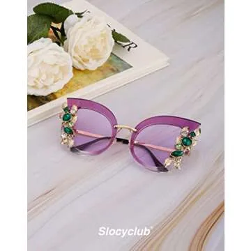 Slocyclub Halloween Glasses Jeweled Sunglasses, Funky Butterfly Shaped Sunglasses, Oversized Rhinestone Sunglasses for Women, Unique Sunglasses with UV400 Protection, Colorful Fun Sunglasses