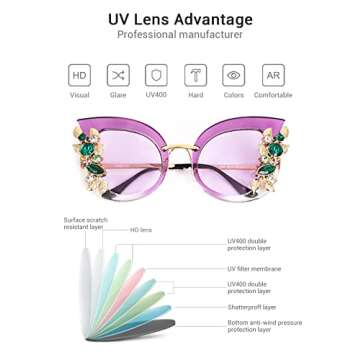 Slocyclub Halloween Glasses Jeweled Sunglasses, Funky Butterfly Shaped Sunglasses, Oversized Rhinestone Sunglasses for Women, Unique Sunglasses with UV400 Protection, Colorful Fun Sunglasses