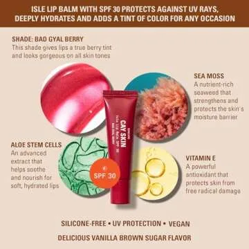 Cay Skin Isle Lip Balm with SPF 30 – Bad Gyal Berry – w/Sea Moss, Aloe Stem Cells & More – Vegan Lip Balm with Sunscreen – No SPF Taste – Non-Sticky & Glossy Hydrating for All Skin Tones