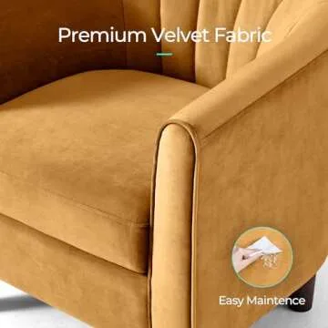 LINSY Velvet Accent Chair, Barrel Chair with Ottoman, Modern Comfy Reading Chair Armchair for Living Room Study Room Office, Yellow