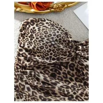 SHENHE Women's Leopard Print Mesh Tube Twist Front Strapless Ruched Sexy Y2k Tube Tops Brown Medium