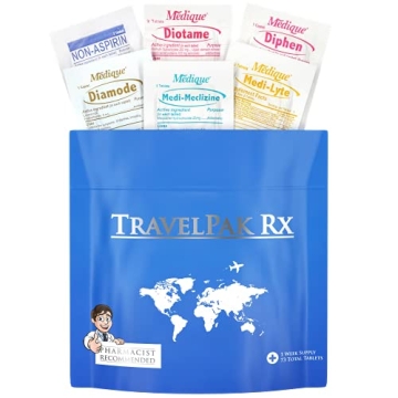 TravelPakRx Travel Essentials Medicine Kit 73 Tablets Individually Wrapped, Variety Pack of 6 Differ...