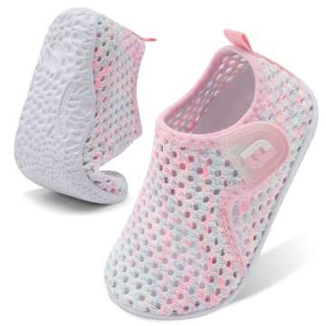Toddler Water Shoes Baby Water Sandals Quick Dry Non-Slip Water Barefoot Swim Shoes Walking Shoes Sock Shoes for Kids Boys Girls Color WhitePink 18-24 Months Infant