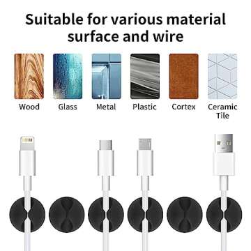tifanso 6PCS Cable Clips Black - Adhesive Cord Cable Clips Holder Wire Organizer for Desk, Wire Holders for Cords, Nightstand, Home and Office