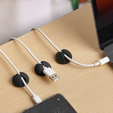 tifanso 6PCS Cable Clips Black - Adhesive Cord Cable Clips Holder Wire Organizer for Desk, Wire Holders for Cords, Nightstand, Home and Office