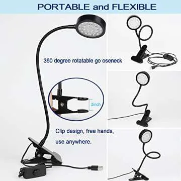 UV LED Black Light Clamp Light with USB - Versatile 5W Gooseneck Lamp for Art & Detection