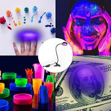 UV LED Black Light Clamp Light, Flexible Gooseneck Design