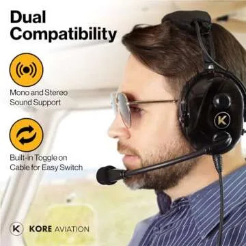 KA-1 General Aviation Headset - Pilot Headset with Mono and Stereo Compatibility - Passive Noise Reduction, Noise-Canceling Microphone, Gel Ear Seals, Adjustable Headband & Headset Bag