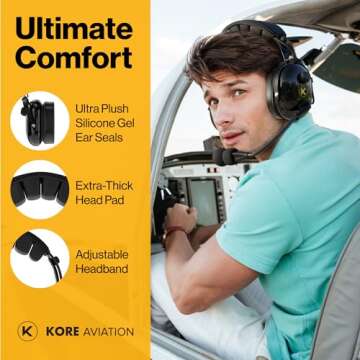 KA-1 General Aviation Headset - Pilot Headset with Mono and Stereo Compatibility - Passive Noise Reduction, Noise-Canceling Microphone, Gel Ear Seals, Adjustable Headband & Headset Bag