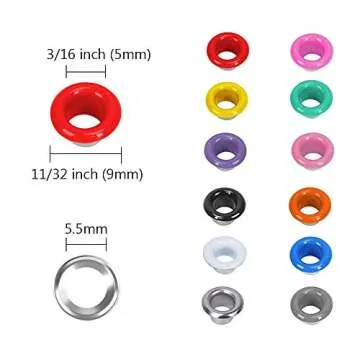 Mesee 600 Sets Grommet Kits 3/16 Inch Multi-Color Metal Eyelets Kit with Grommets Installation Tools, Clothing Eyelet Set for Bag Shoes Leather Paper Crafts DIY Project, 12 Colors