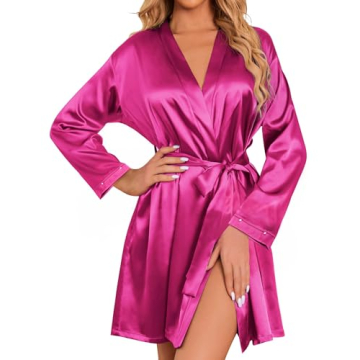 Ekouaer Women's Satin Robes Long Sleeve Silk Robe for Brides and Bridesmaids