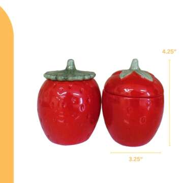First of a Kind Summer Strawberry Ceramic Jars With Lids, Set of 2 Vintage Strawberry Farmhouse Jars...