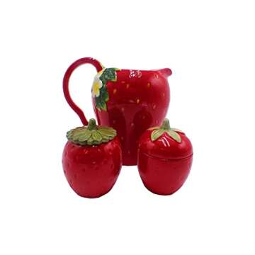 First of a Kind Summer Strawberry Ceramic Jars With Lids, Set of 2 Vintage Strawberry Farmhouse Jars With Lids, Ceramic Jar for Tea, Sugar & Flour Storage