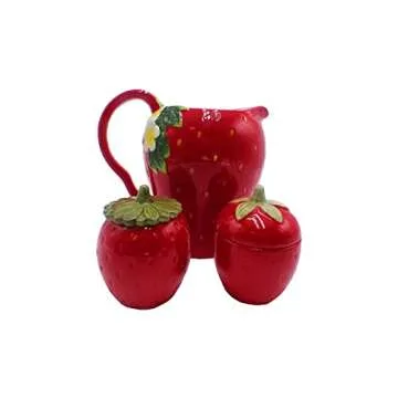 First of a Kind Summer Strawberry Ceramic Jars With Lids, Set of 2 Vintage Strawberry Farmhouse Jars With Lids, Ceramic Jar for Tea, Sugar & Flour Storage