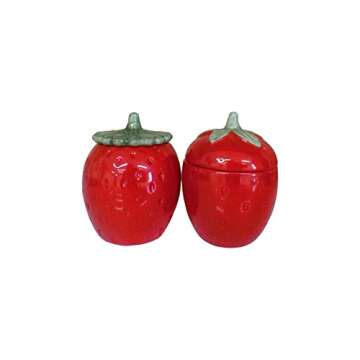 First of a Kind Summer Strawberry Ceramic Jars With Lids, Set of 2 Vintage Strawberry Farmhouse Jars With Lids, Ceramic Jar for Tea, Sugar & Flour Storage