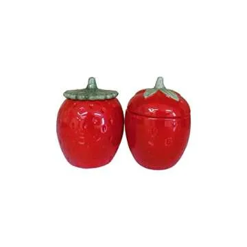 First of a Kind Summer Strawberry Ceramic Jars With Lids, Set of 2 Vintage Strawberry Farmhouse Jars With Lids, Ceramic Jar for Tea, Sugar & Flour Storage