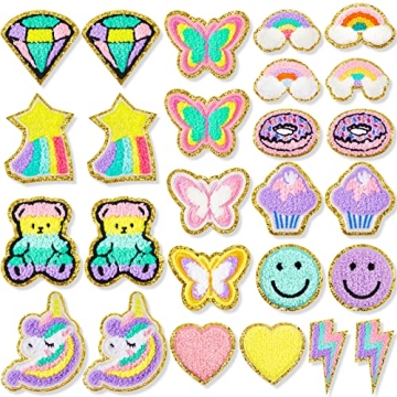 Vibrant Set of 28 Chenille Iron-On Patches for Creative DIY